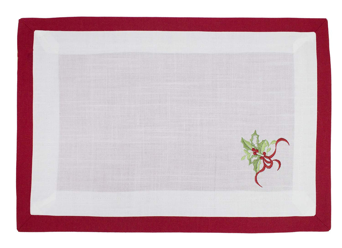 Embroidered Holly Christmas Tree Double-Layer Holiday Tablecloth