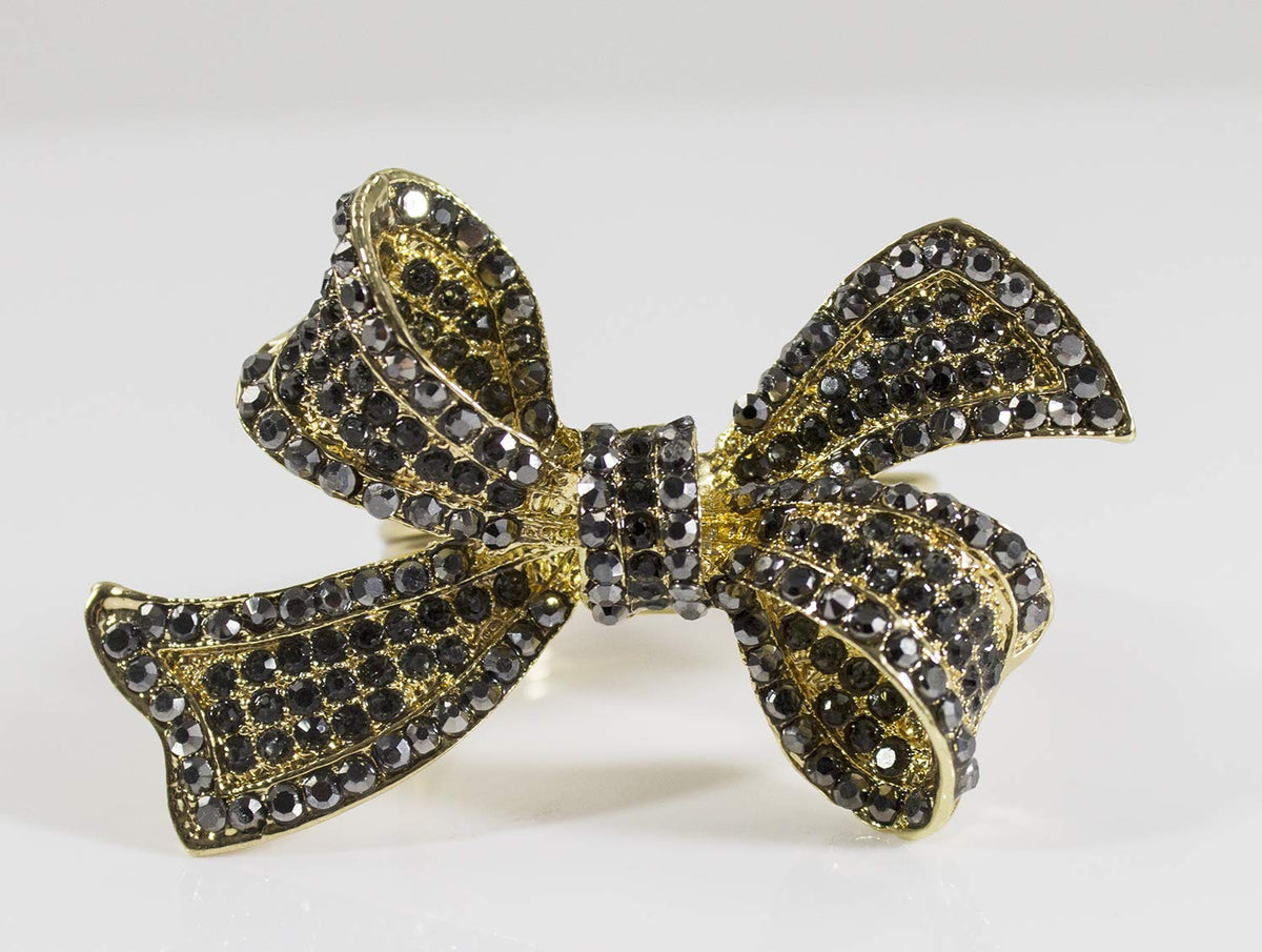Fennco Styles Stunning Crystal Bowknot Gold-Plated Napkin Rings Wedding Holiday Table Decoration - Set of 4