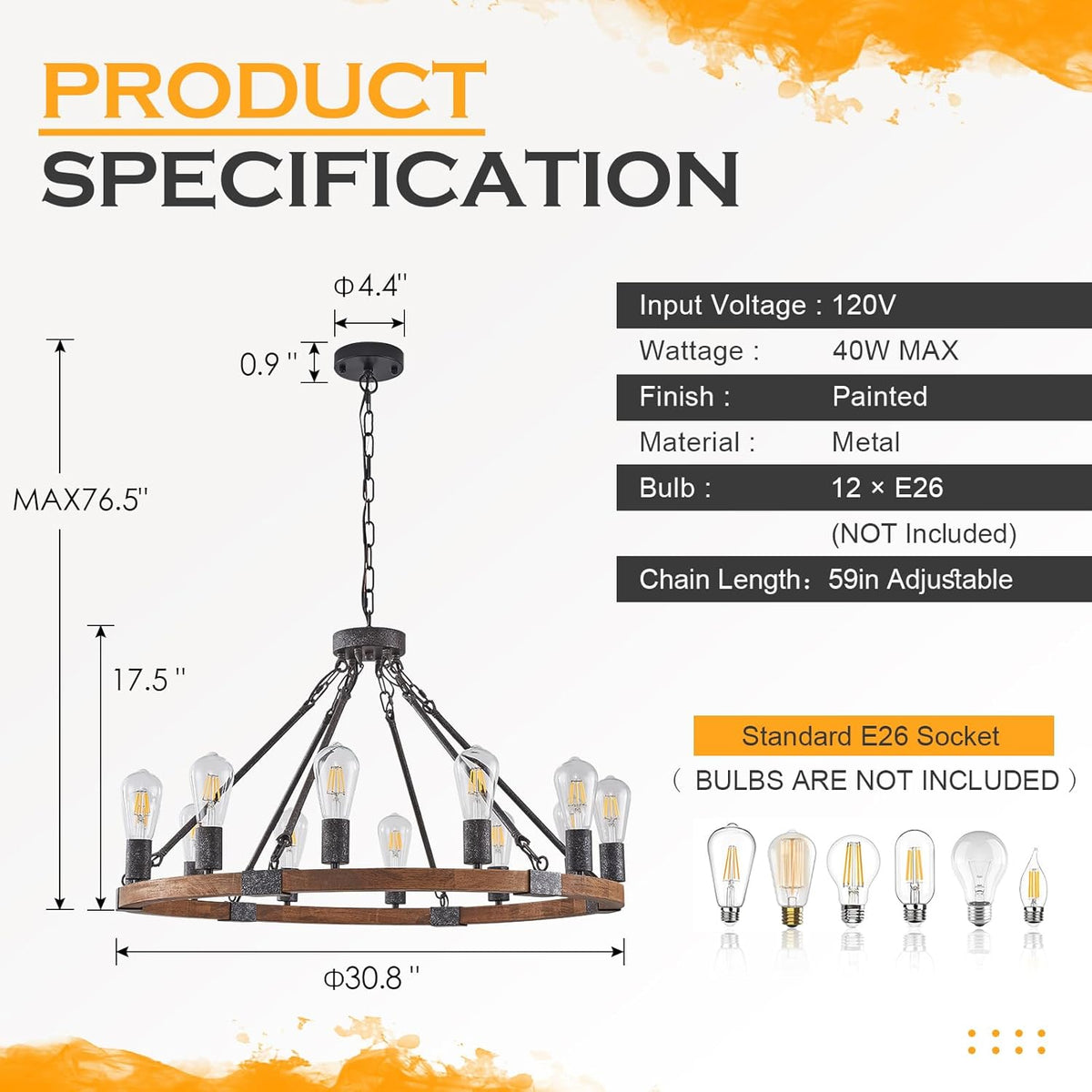 31" Farmhouse Wagon Wheel Chandelier