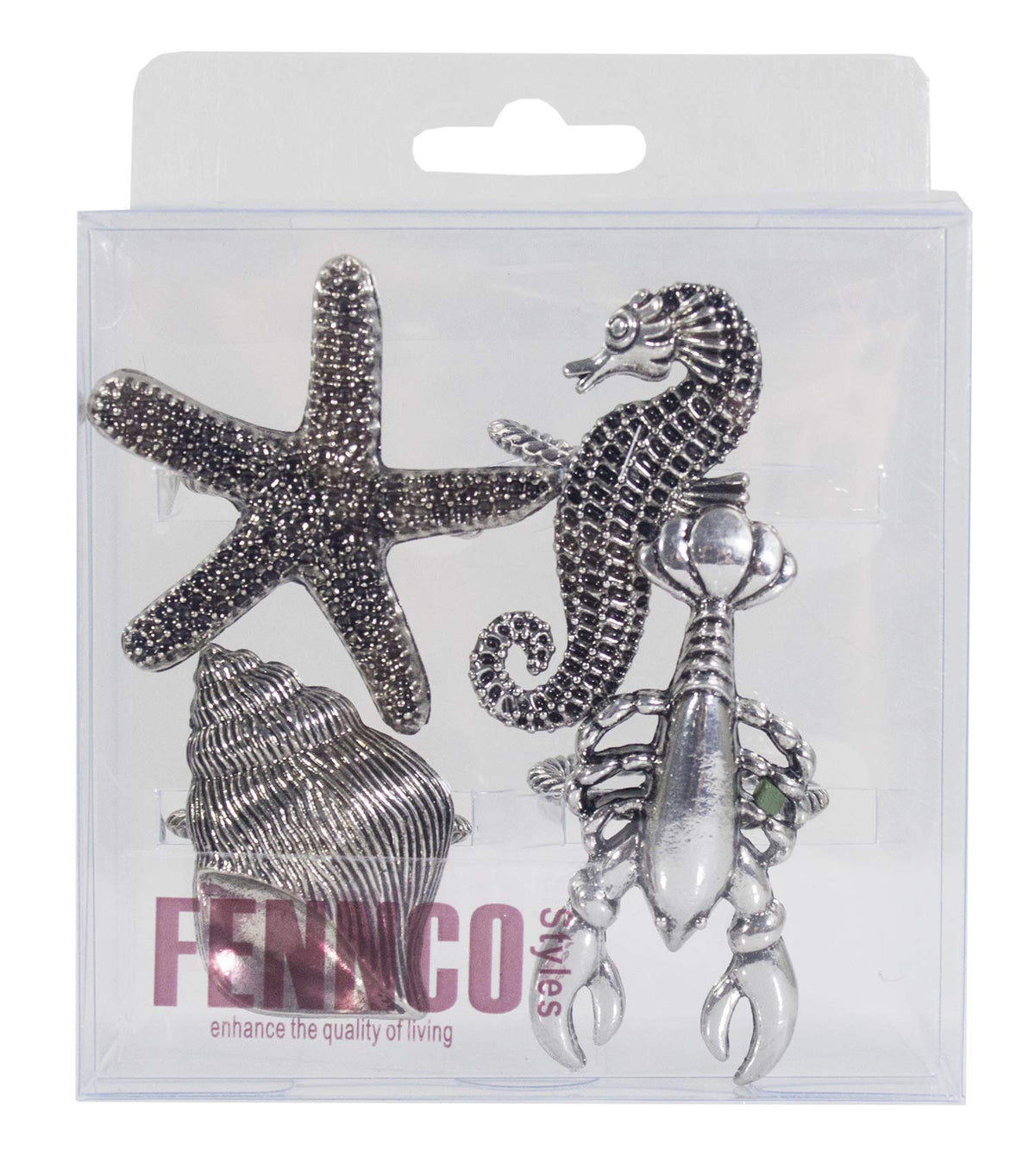 fenncostyles.com Decorative Coastal Sea Creatures Design Napkin Rings - Set of 4 (Sea Creatures)