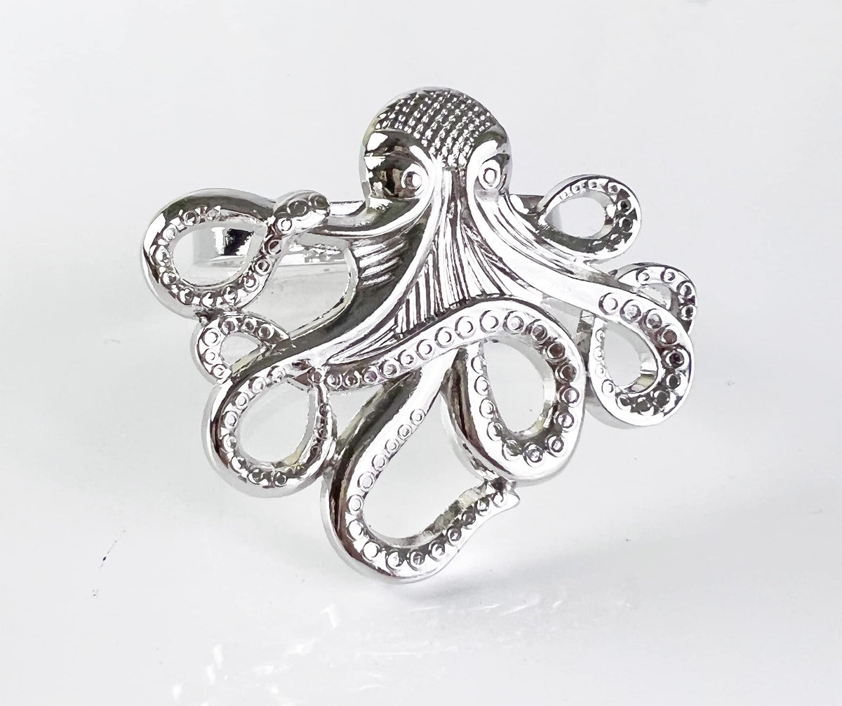 Fennco Styles Coastal Octopus Metal Napkin Rings, Set of 4 - Gold Nautical Napkin Holders for Home Décor, Dining Table, Banquets, Family Gathering and Special Occasions