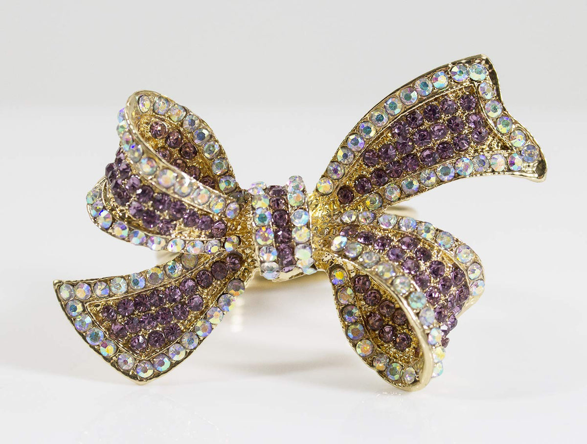 Fennco Styles Stunning Crystal Bowknot Gold-Plated Napkin Rings Wedding Holiday Table Decoration - Set of 4
