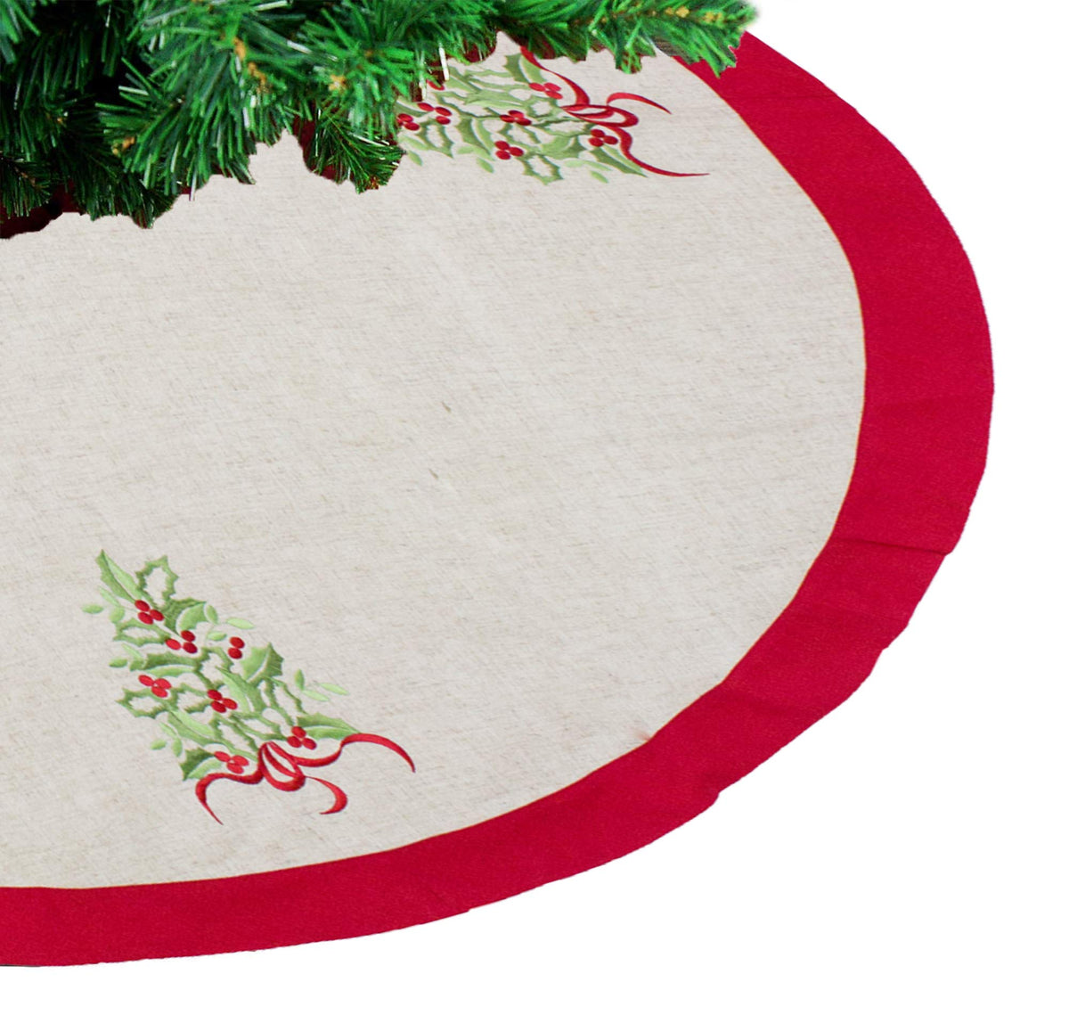 Embroidered Holly Christmas Tree Holiday Decorative Tree Skirt