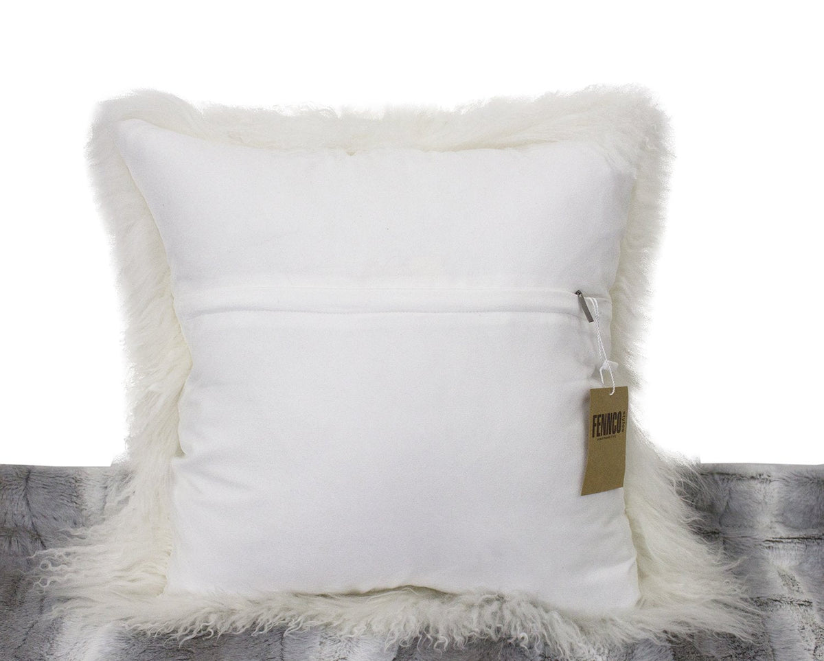 Fennco Styles Luxury Grade A Genuine Mongolian Lamb Fur Down Filled Decorative Throw Pillow