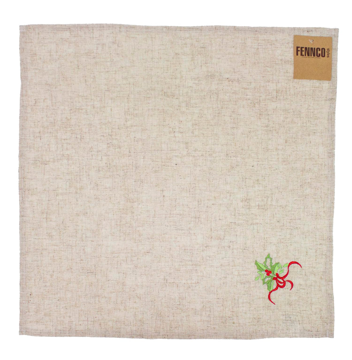 Embroidered Holly Christmas Tree Double-Layer Holiday Tablecloth