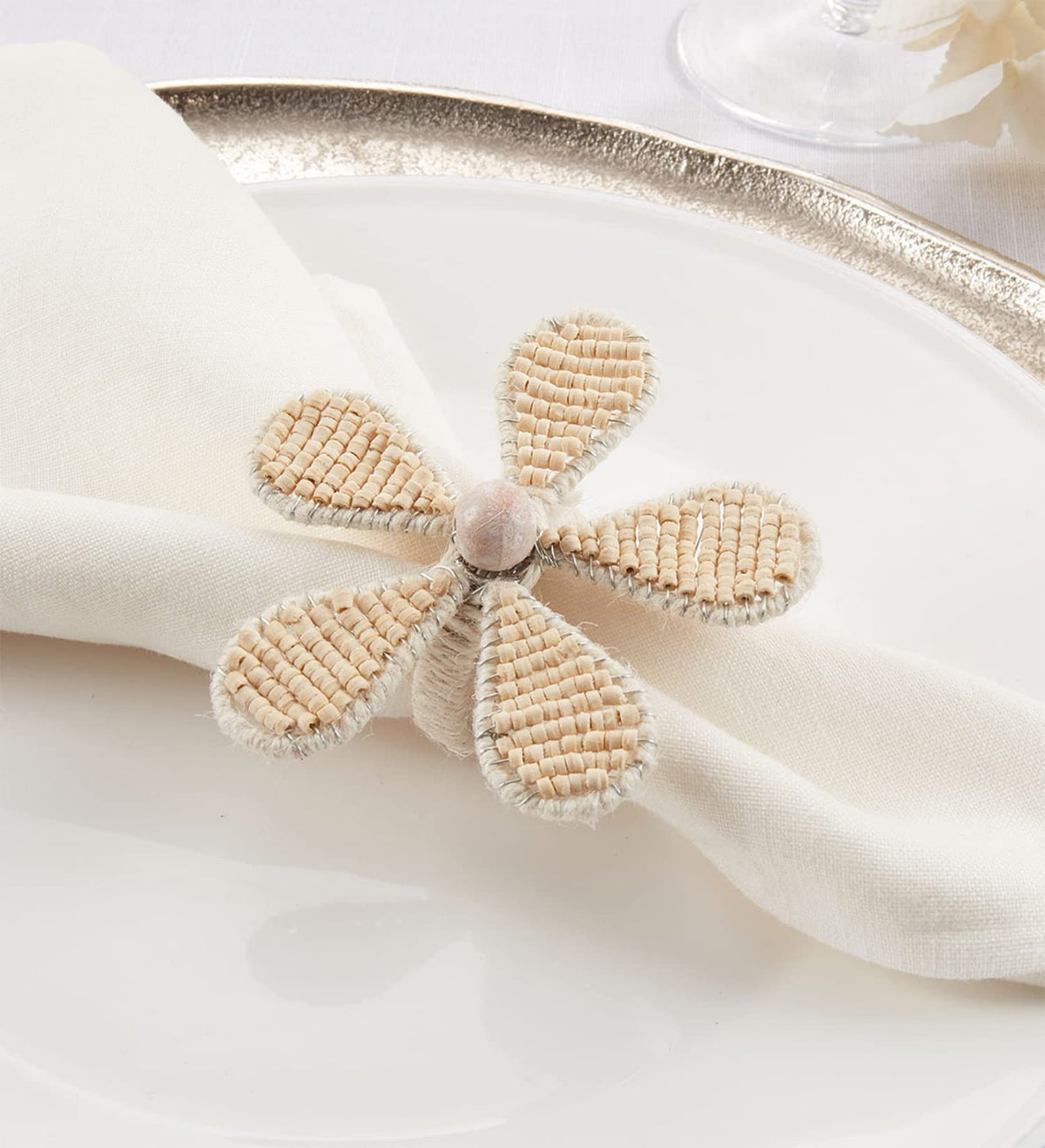 Hand Beaded Flower Decorative Napkin Rings