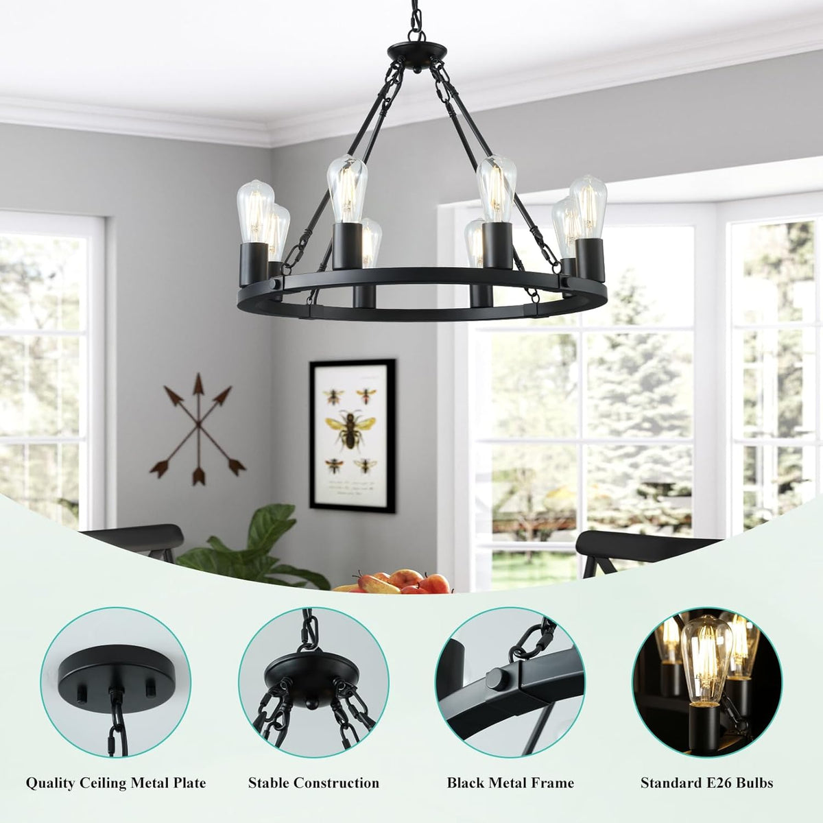 8 Lights Wagon Wheel Chandelier
