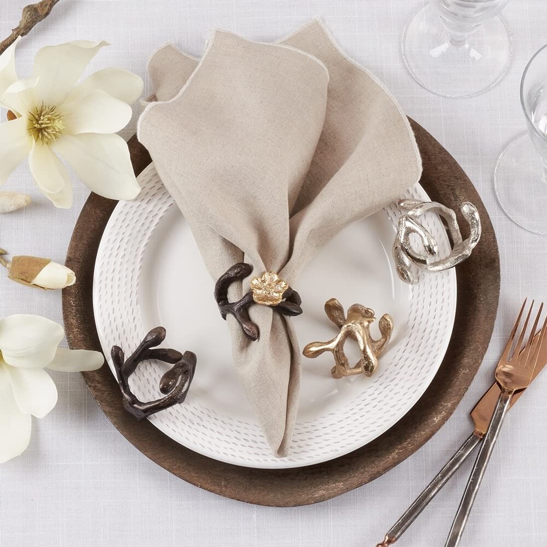 Modern Orchid Twigs Aluminum Napkin Rings