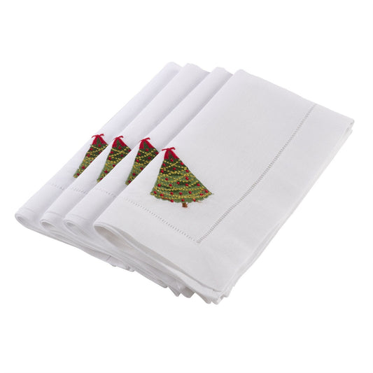 Embroidered Christmas Tree Design Guest Towels, Set of 4