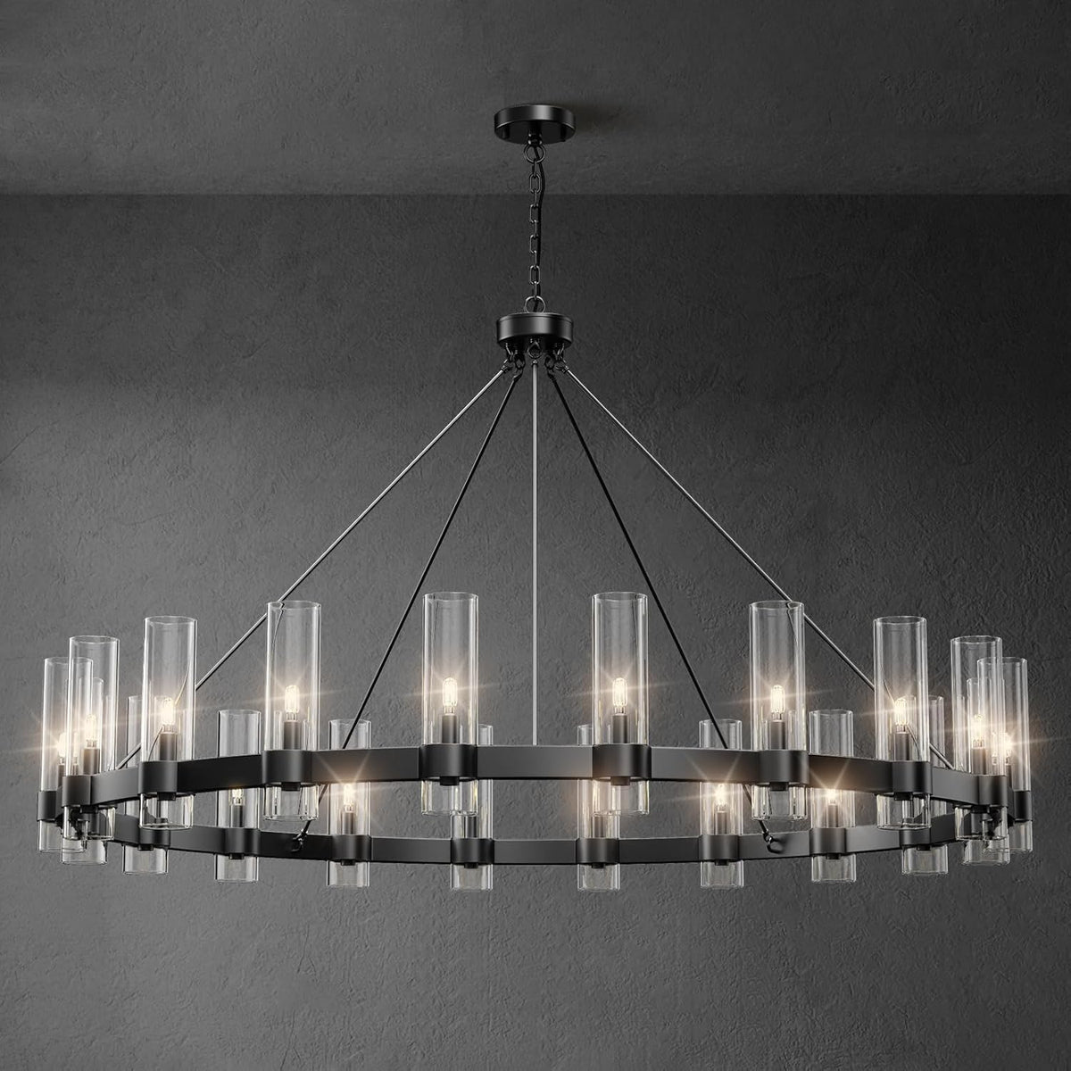 60 Inch Large Black Wagon Wheel Chandelier