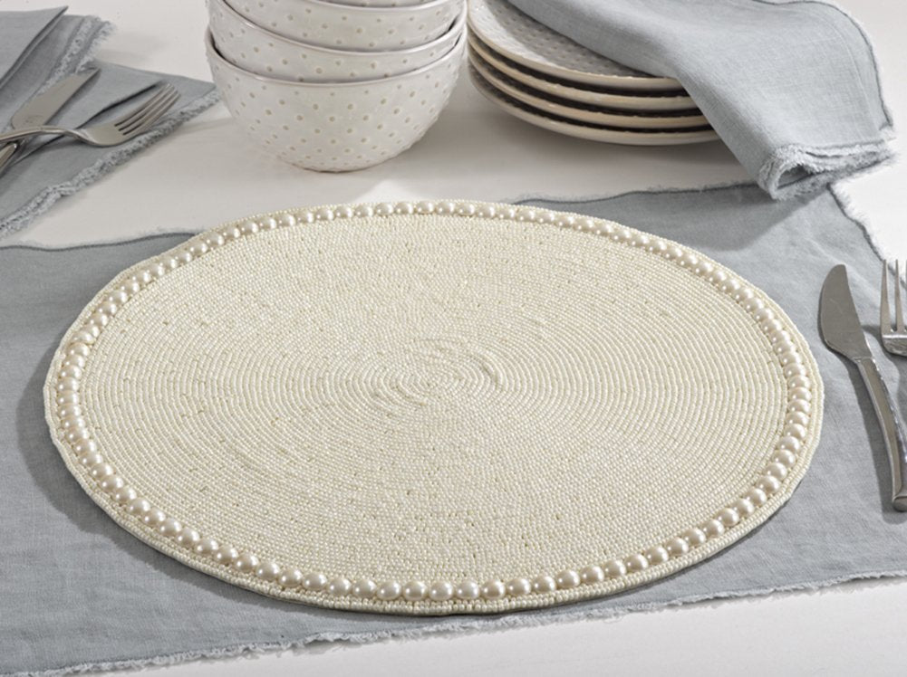 Elegant Hand Beaded Design Round Placemat