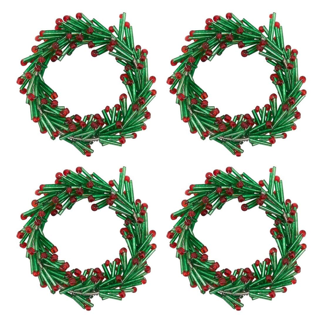 Hand Beaded Christmas Wreath Design Decorative Napkin Rings