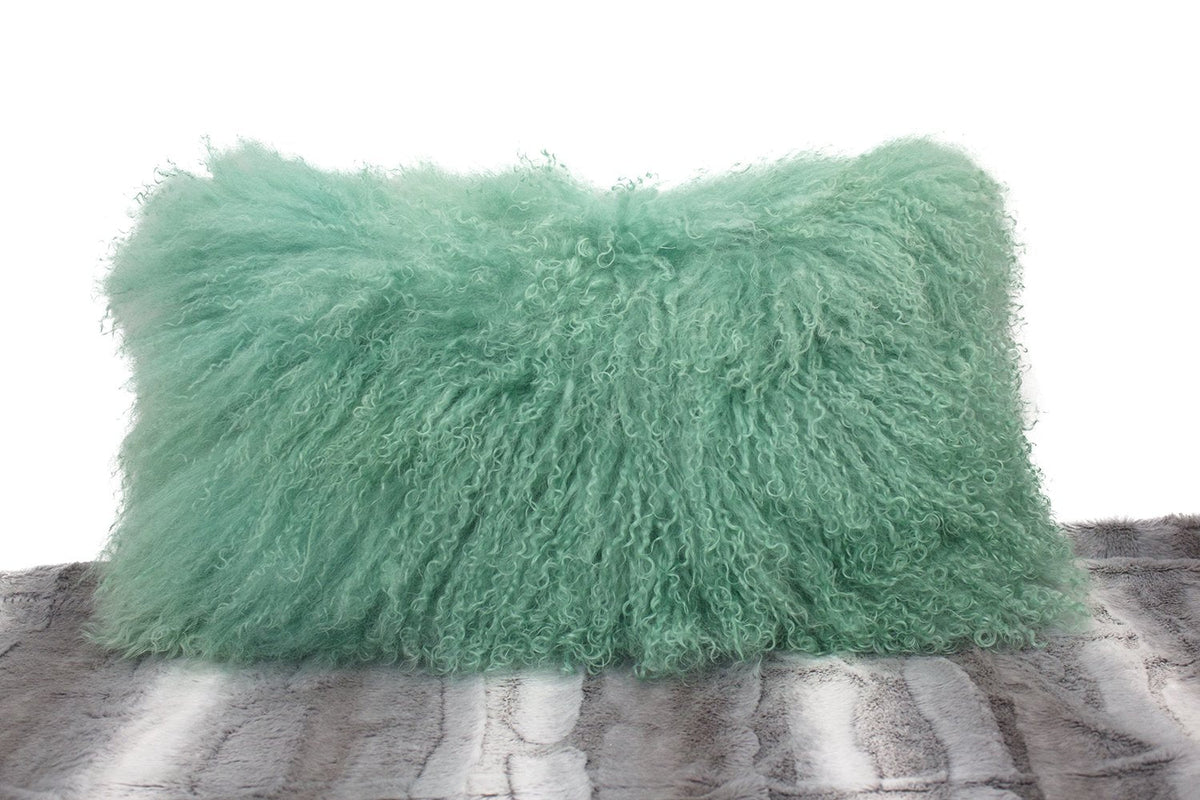 Fennco Styles Luxury Grade A Genuine Mongolian Lamb Fur Down Filled Decorative Throw Pillow