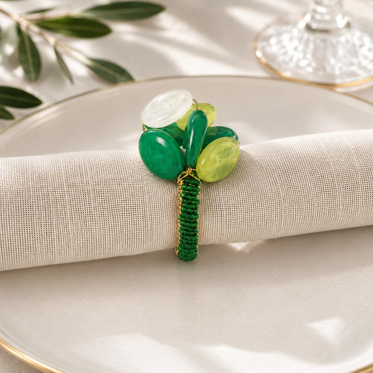 Brown Gemstone Beaded Napkin Rings