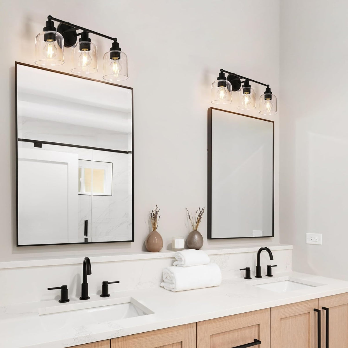 3-Light Black Vanity Light with Clear Glass Shade