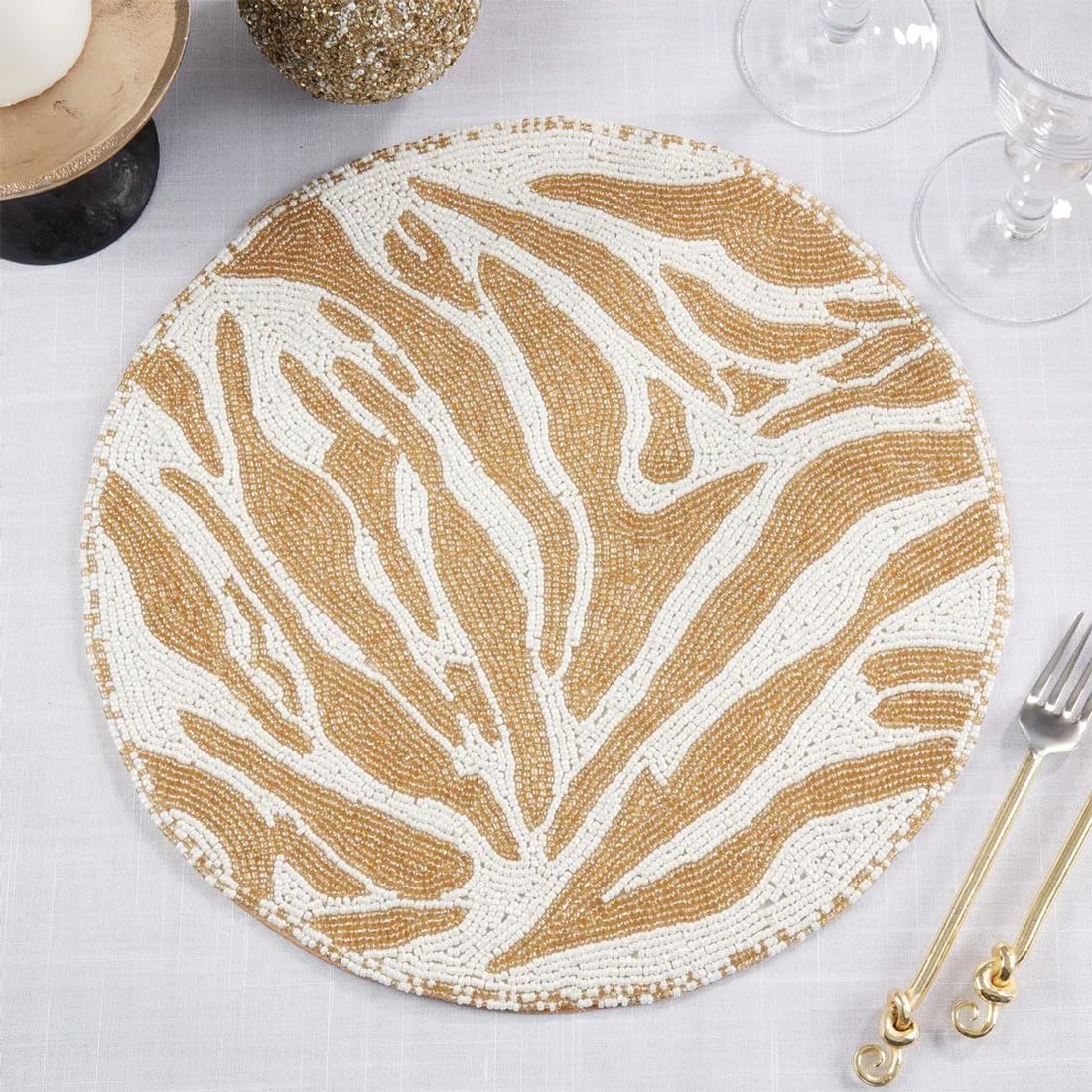 Safari Charm Beaded Zebra Placemat 14" Round