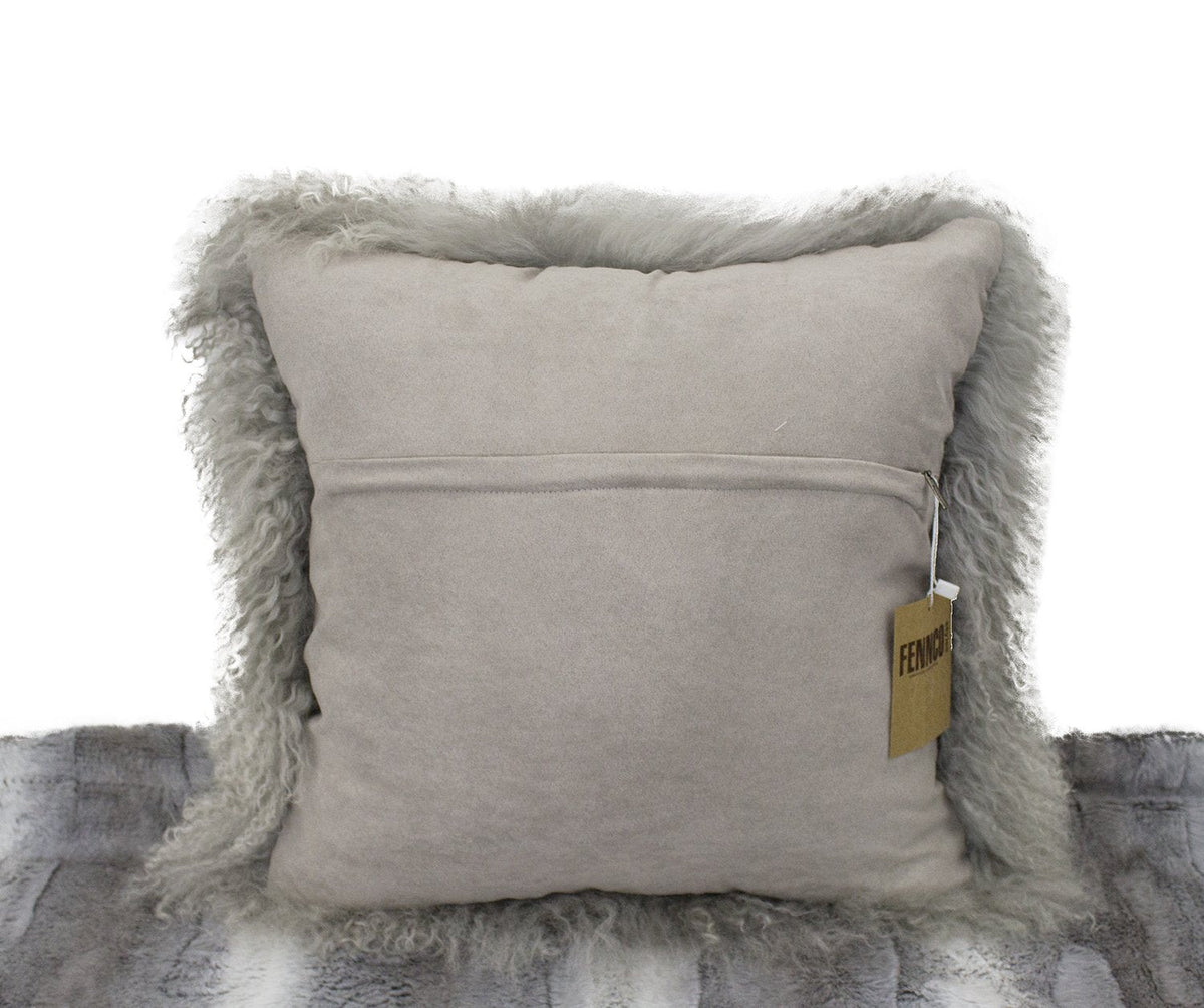 Fennco Styles Luxury Grade A Genuine Mongolian Lamb Fur Down Filled Decorative Throw Pillow