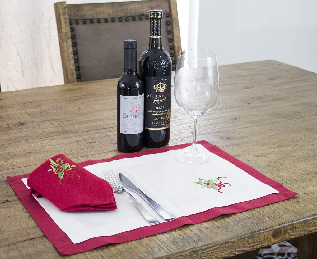 Embroidered Holly Christmas Tree Double-Layer Holiday Tablecloth