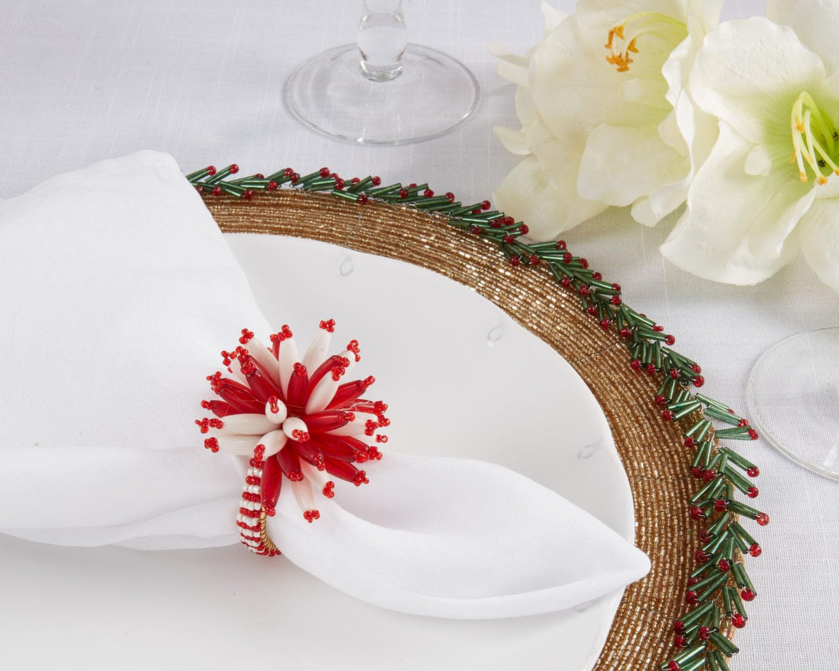Hand Beaded Bouquet Holiday Napkin Rings