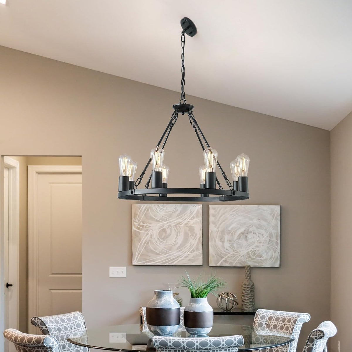 8 Lights Wagon Wheel Chandelier