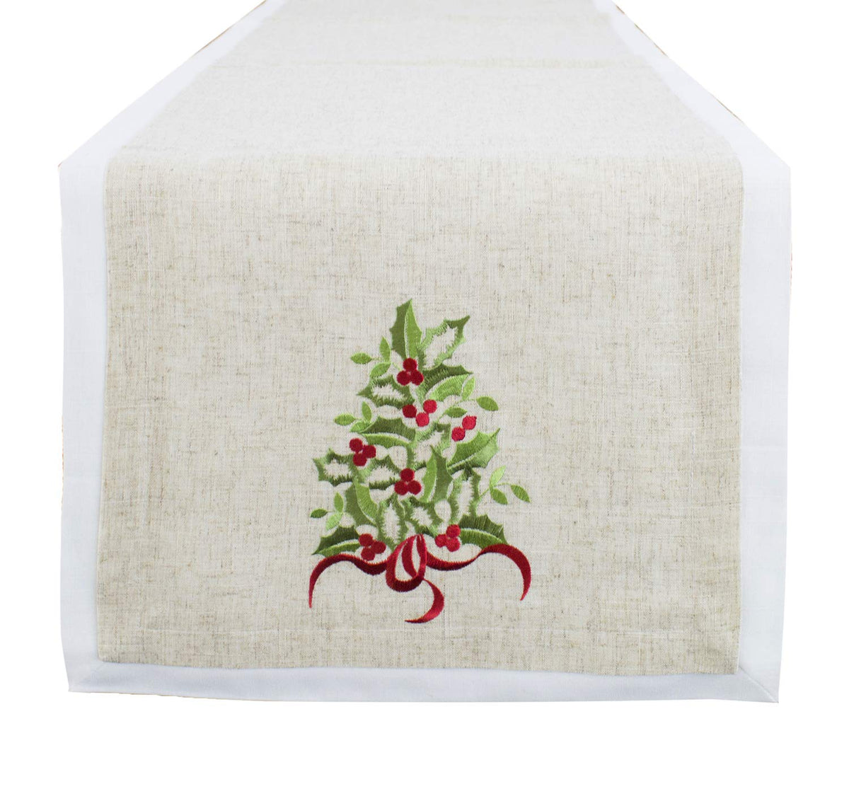 Embroidered Holly Christmas Tree Double-Layer Holiday Tablecloth
