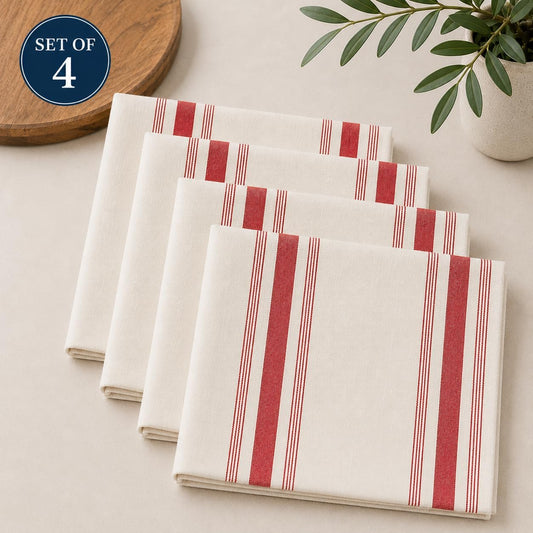 Serviettes en coton à rayures rouges