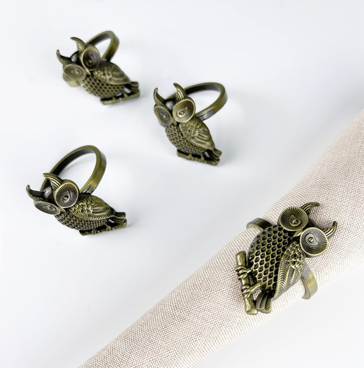 Perched Owl Metal Napkin Rings