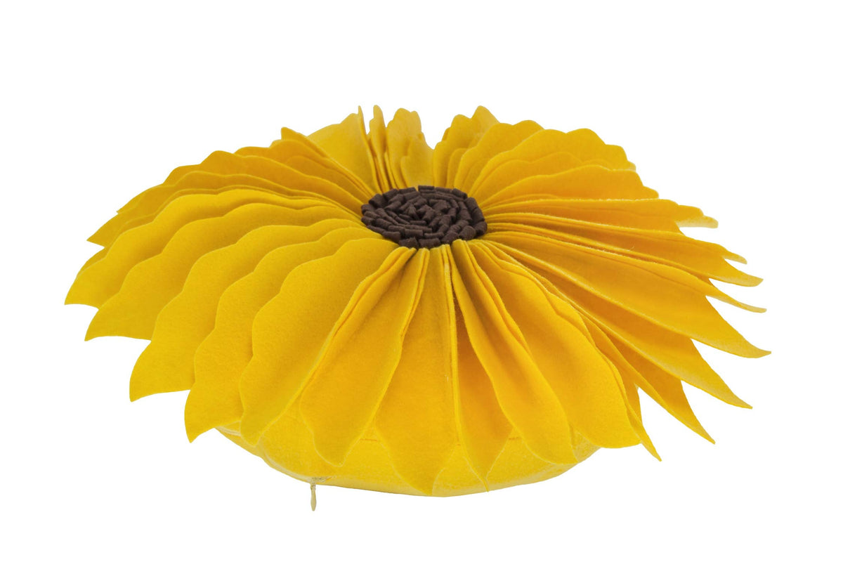 Fennco Styles Handmade Garden 3D Sunflower Decorative Filled Throw Pillow 13" Round - Gold Floral Pillow for Couch, Living Room and Bedroom Décor