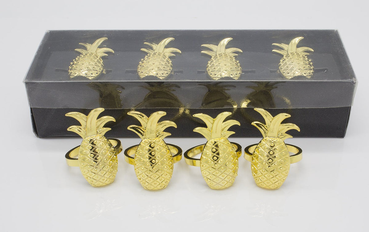 Fennco Styles Stylish Pineapple Metal Napkin Rings - Set of 4