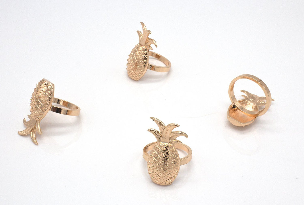 Fennco Styles Stylish Pineapple Metal Napkin Rings - Set of 4