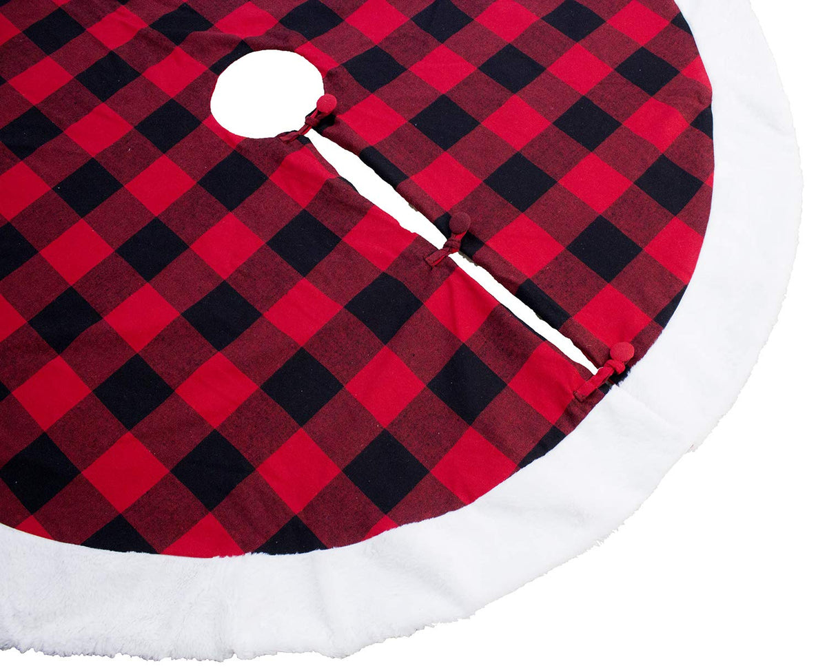 Red & Black Buffalo Plaid Christmas Tree Skirt (53")
