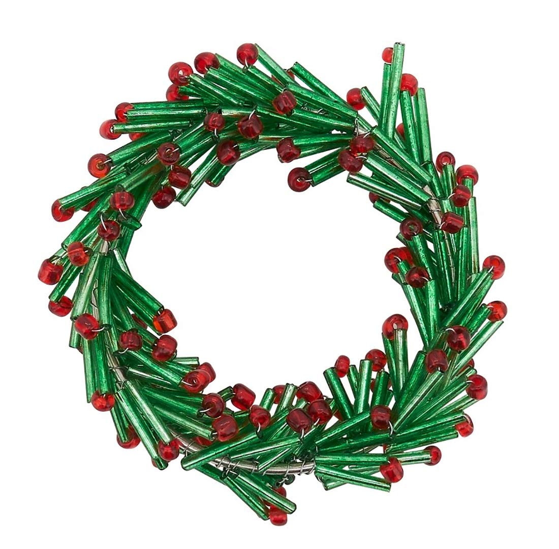 Hand Beaded Christmas Wreath Design Decorative Napkin Rings