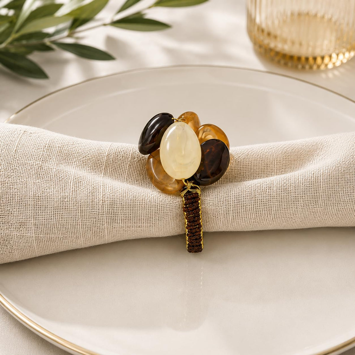 Brown Gemstone Beaded Napkin Rings