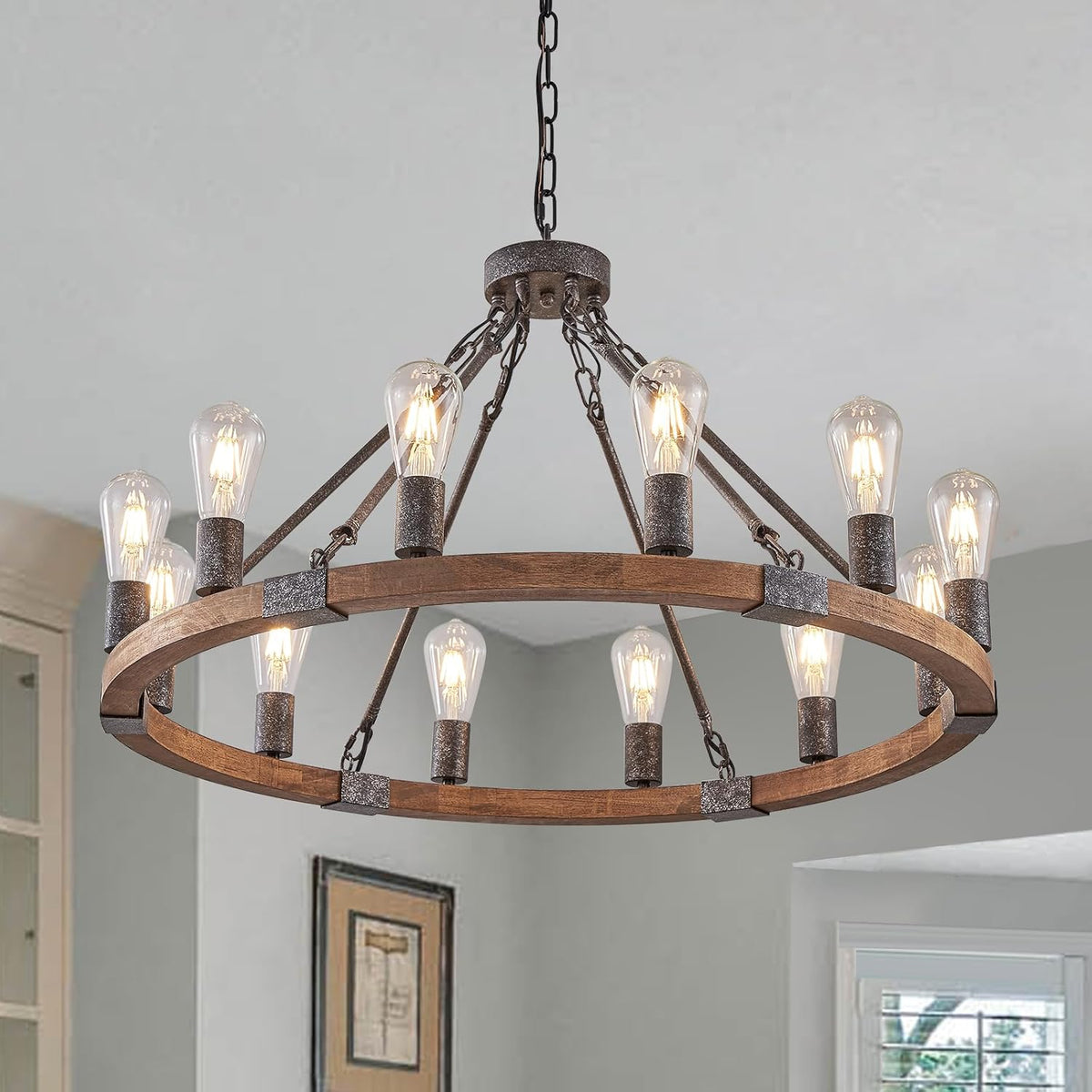 31" Farmhouse Wagon Wheel Chandelier