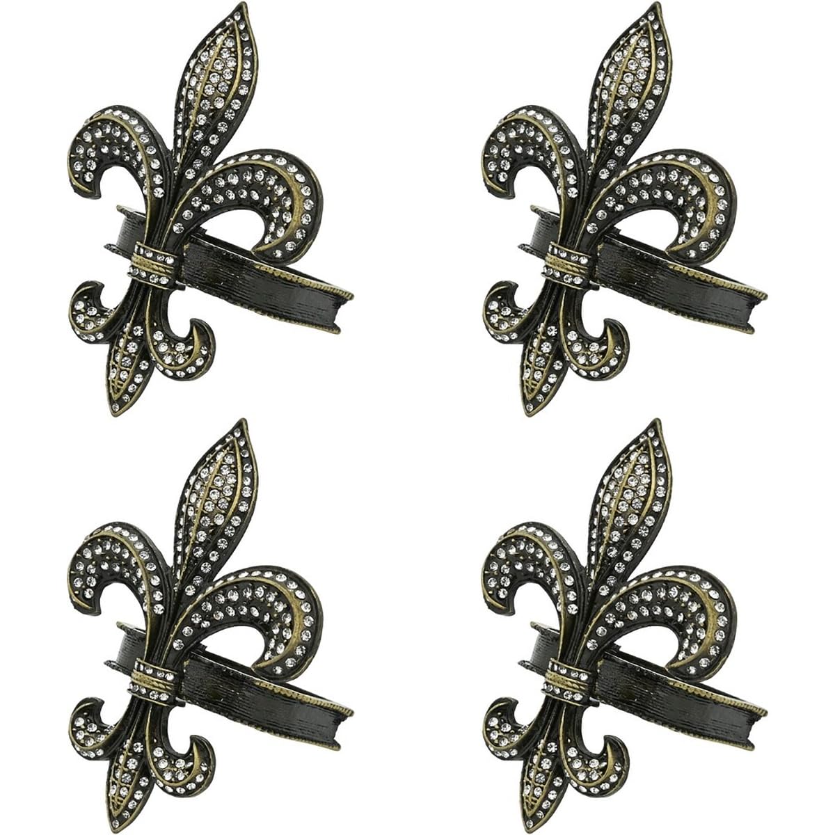 Bejeweled Fleur De Lis Metal Napkin Rings
