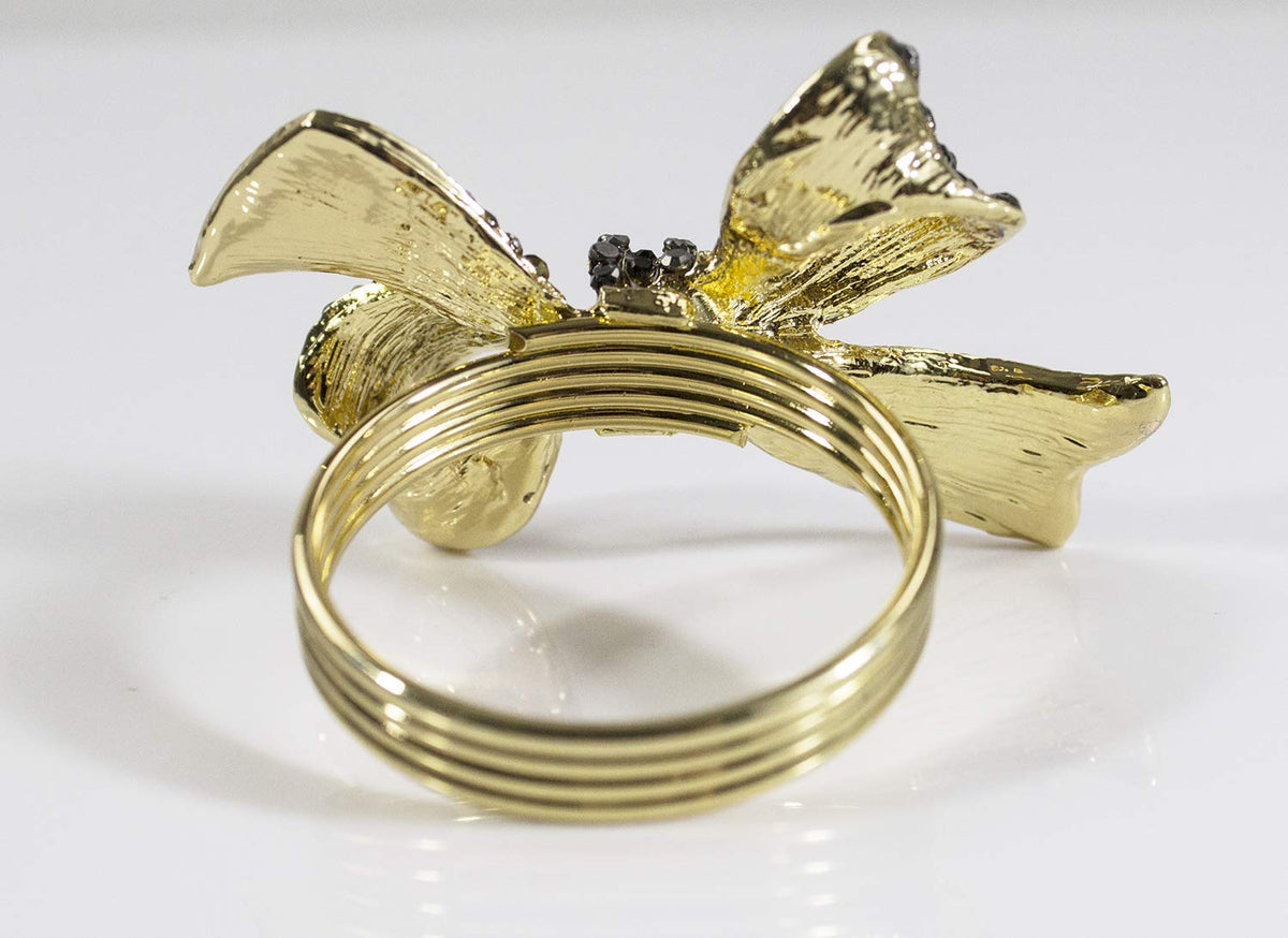 Fennco Styles Stunning Crystal Bowknot Gold-Plated Napkin Rings Wedding Holiday Table Decoration - Set of 4