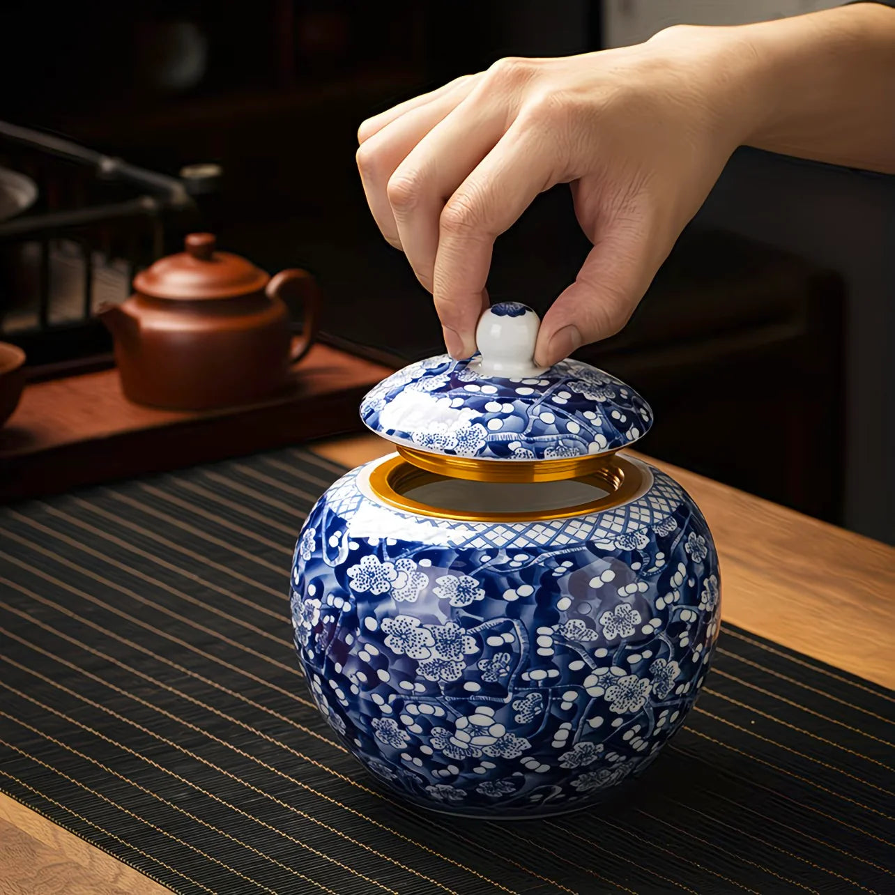 Lotus Vine Chinoiserie Tea Canister