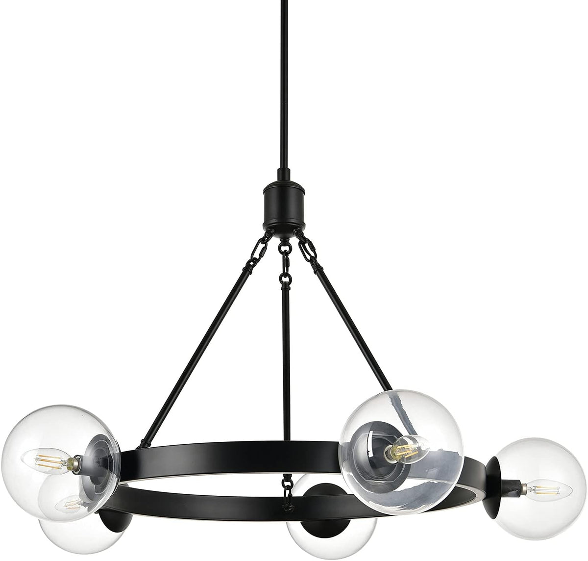 5 Light Black Globe Wagon Wheel Chandelier