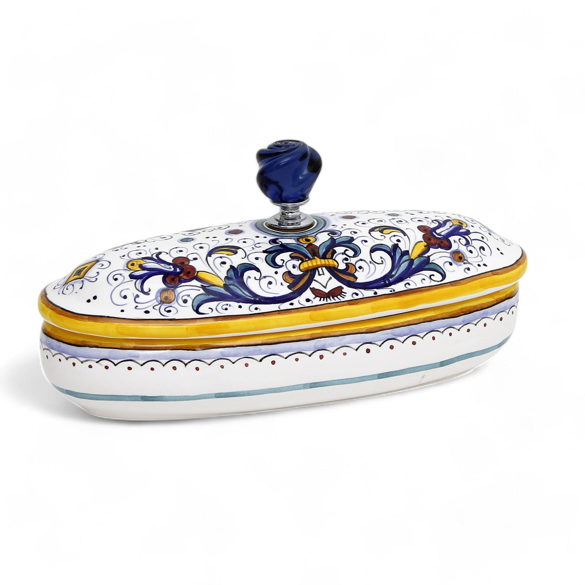 JEWERLY BOX: Authentic Deruta Keepsake Oval Box with Murano Knob - RICCO DERUTA design
