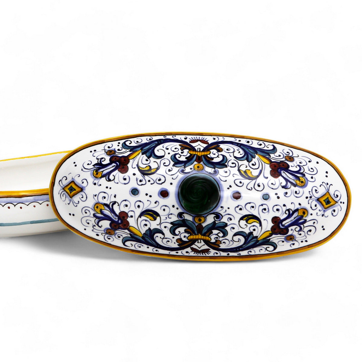JEWERLY BOX: Authentic Deruta Keepsake Oval Box with Murano Knob - RICCO DERUTA design