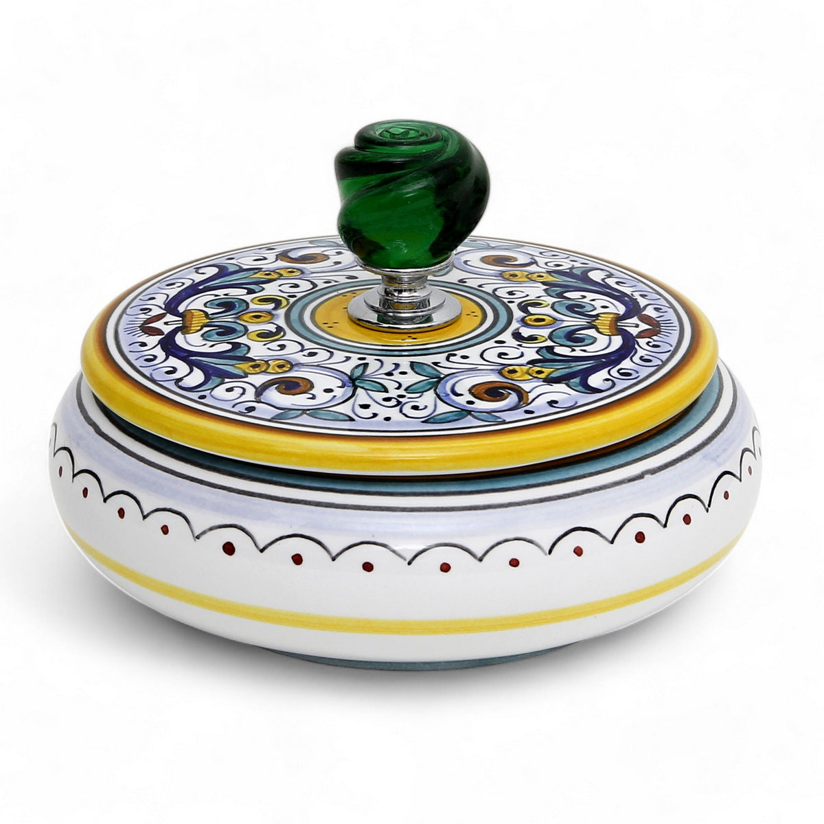 JEWERLY BOX: Authentic Deruta Keepsake Round Box with Murano Knob - RICCO DERUTA design