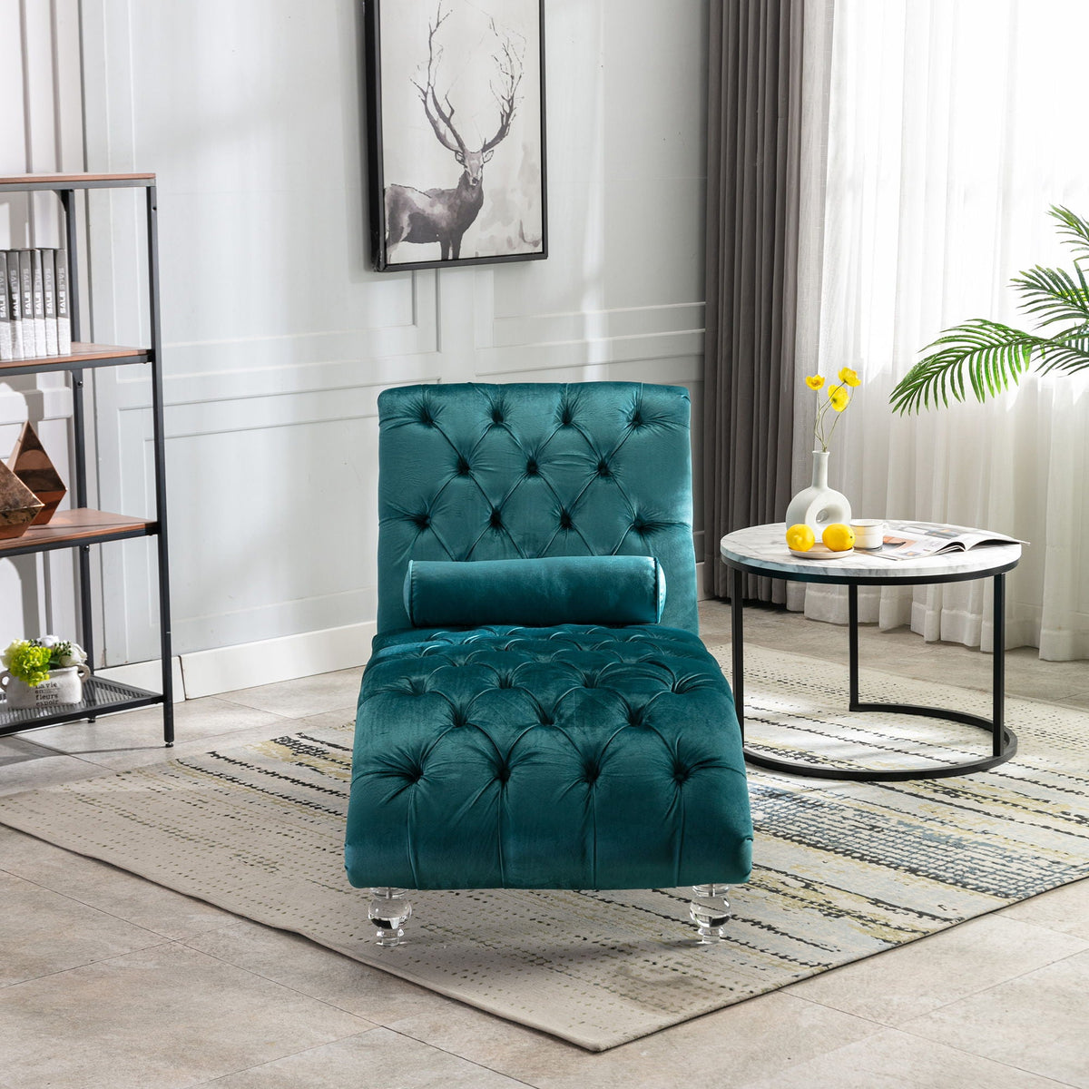 Chaise Lounge Indoor, Button Tufted Upholstered Chaise Lounge Chair With Pillow