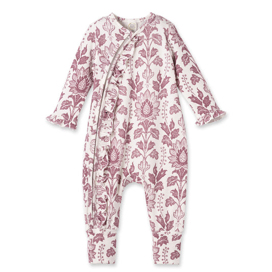 Combinaison zippée motif tapisserie florale - Tenue pour bébé fille en bambou