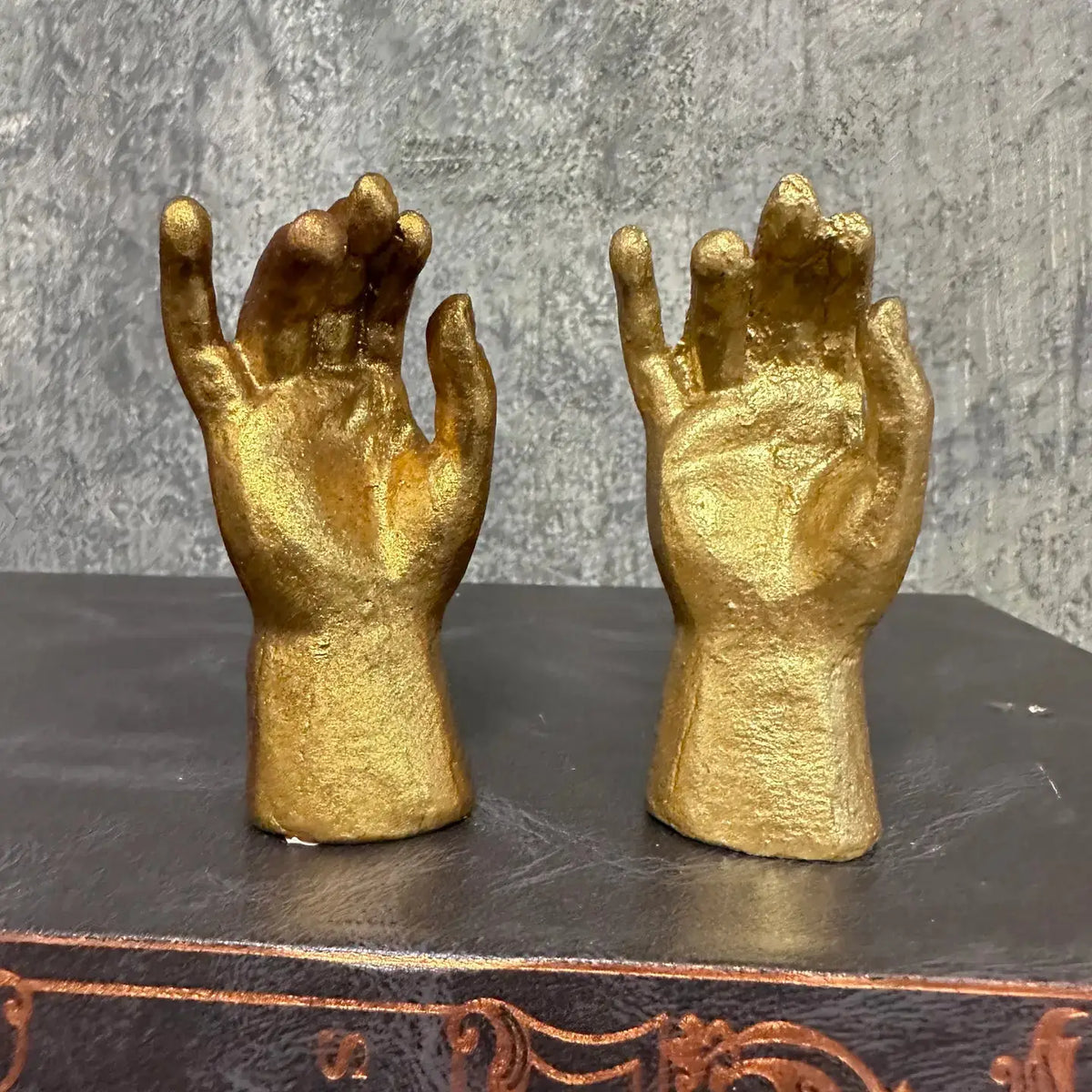 Heavy Pewter Gold Leaf Saint Hand