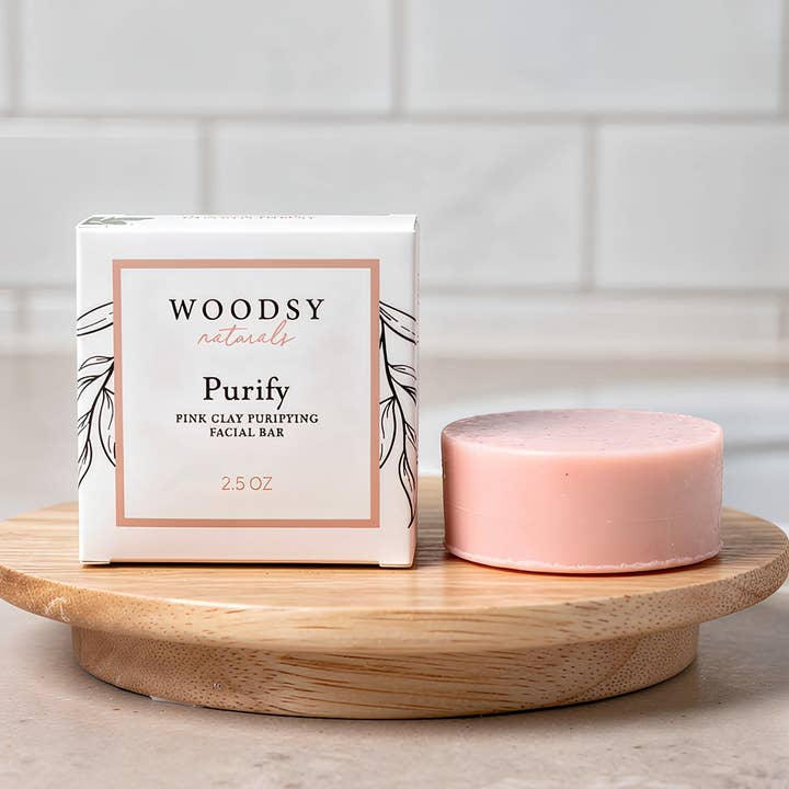 PURIFY Pink Clay Facial Bar Woodsy Naturals 85.1 g