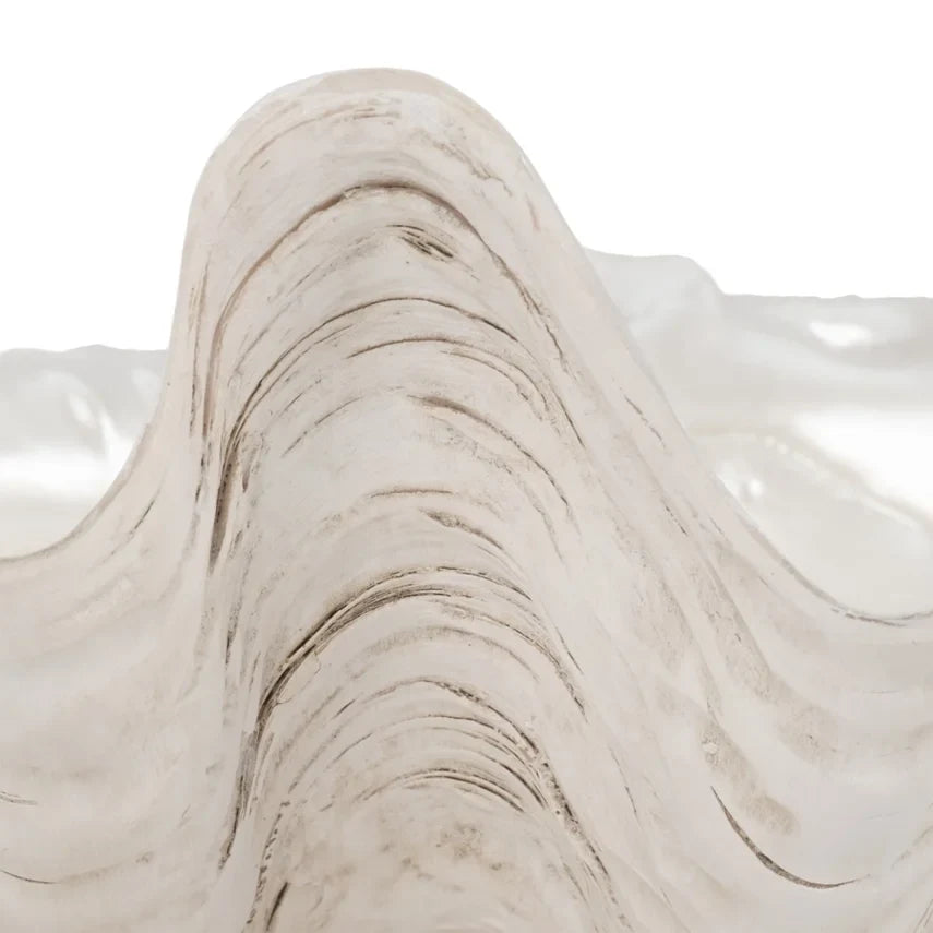 Ivory Pearlized Wavy Shell Bowl – Coastal Polyresin Accent (9")