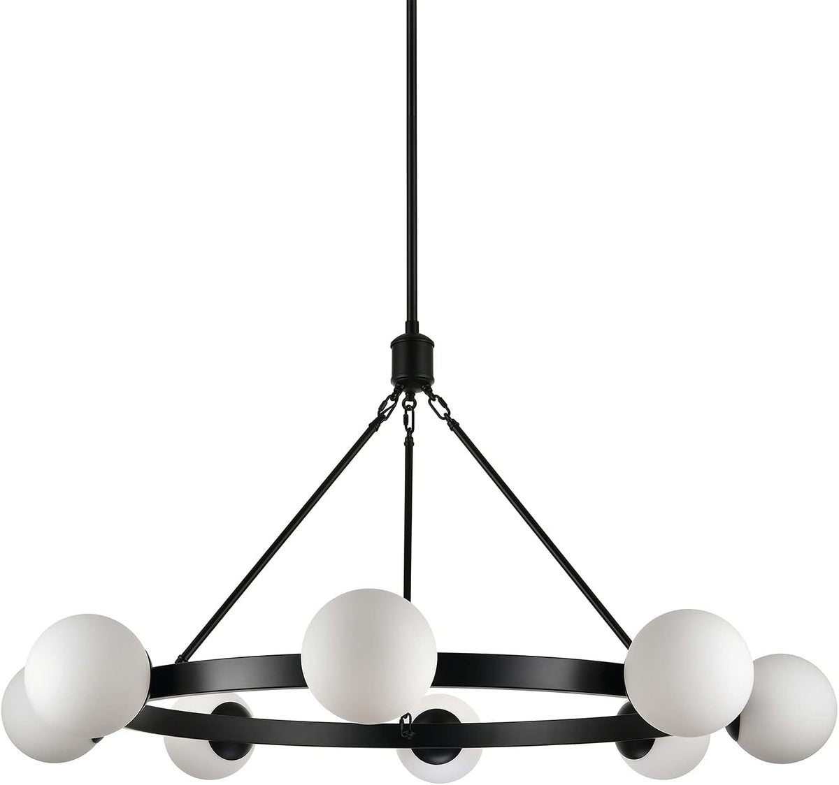 5 Light Black Globe Wagon Wheel Chandelier