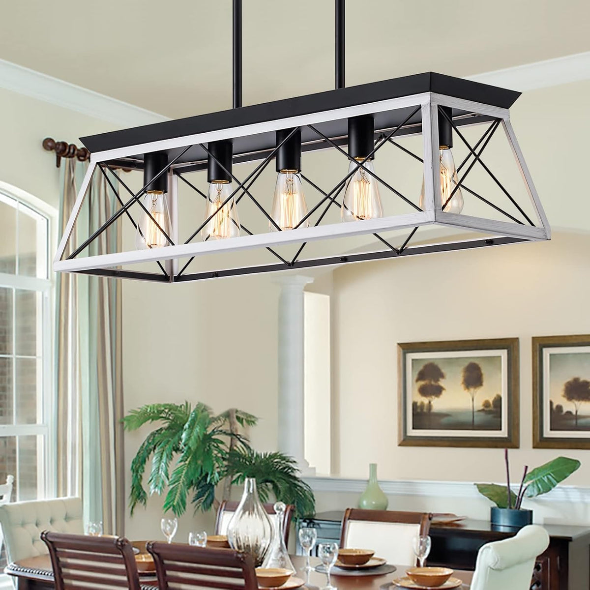 5-Light Farmhouse Pendant Linear Chandelier