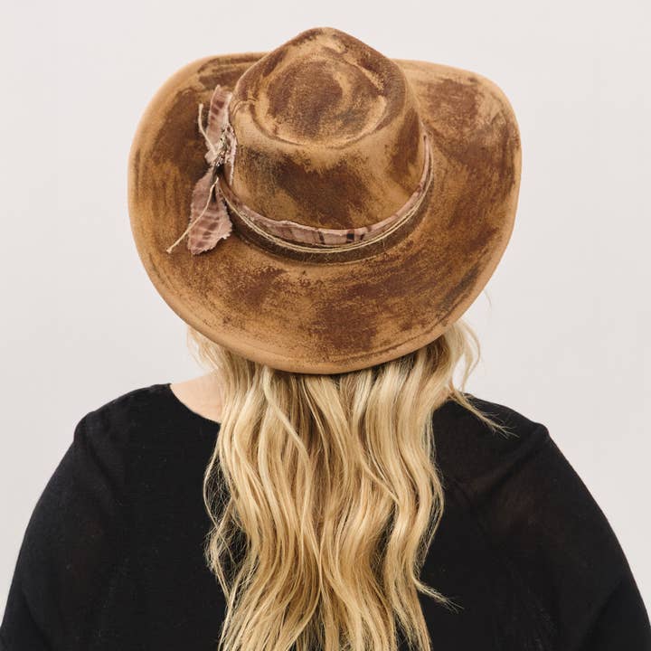 Rustic Cowgirl Feather and Band Fedora Hat MH0235 Hana Brown 58.4 cm