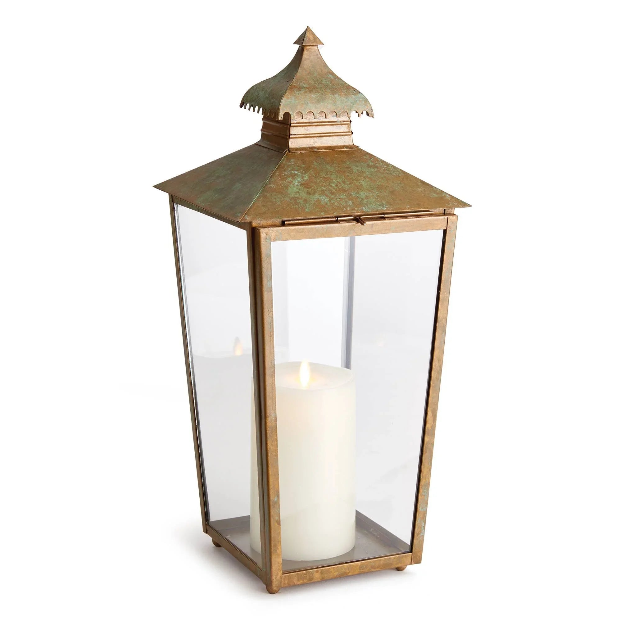 Large Anders Pagoda Top Lantern Antique Weathered Patina Finish